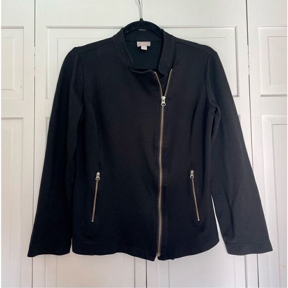 J. Jill black zipper front moto jersey jacket small - Picture 2 of 9